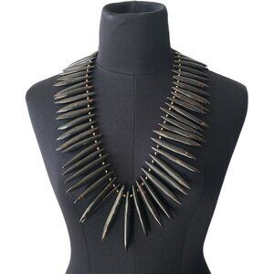 Simon Alcantara Natural Obsidian Black Spike Statement Designer Bib Necklace